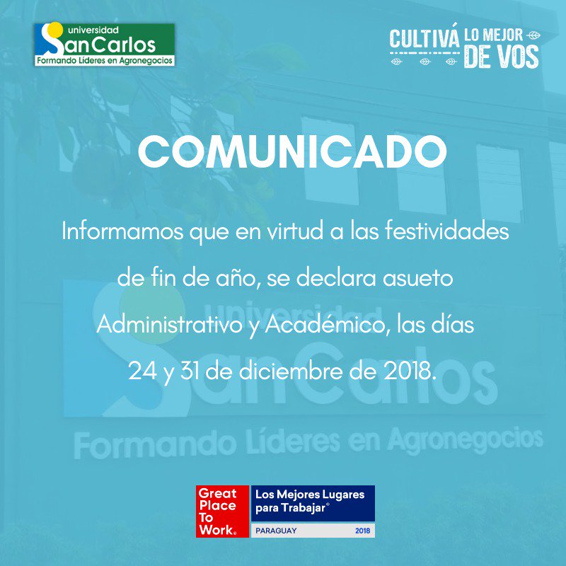 UniSanCarlospy's tweet photo. COMUNICADO: Con atención a toda la comunidad de la #USCpy. https://t.co/gmcYxlnaIk