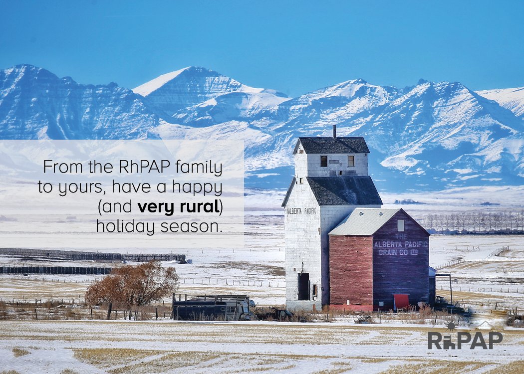 AlbertaRhPAP's tweet photo. We want to wish you a very merry Christmas and a happy rural holiday season! The RhPAP offices will be closed from December 24 and re-open on January 2, 2019. https://t.co/VYnwFd6XP8