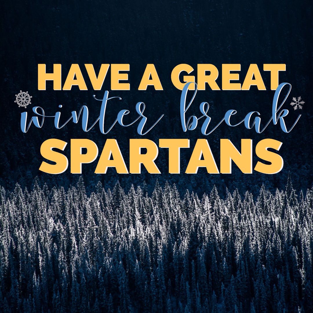 sjsusuccess's tweet photo. It's officially the end of the fall semester! Have a great winter break, Spartans ❄️ and congrats to all the students who graduated this semester 🎓 We'll see the rest of you in January! 👋 #SJSUSFS https://t.co/a7S1pLDMUB