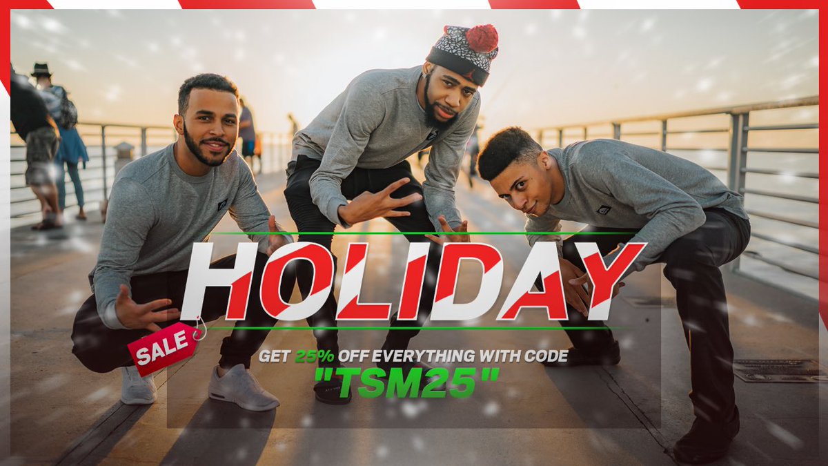 TSM's tweet photo. Happy holidays! Starting today you can save 25% off all purchases on https://t.co/LfBKTkV1YE with promo code “TSM25” #TSM https://t.co/TvLixpx8LQ
