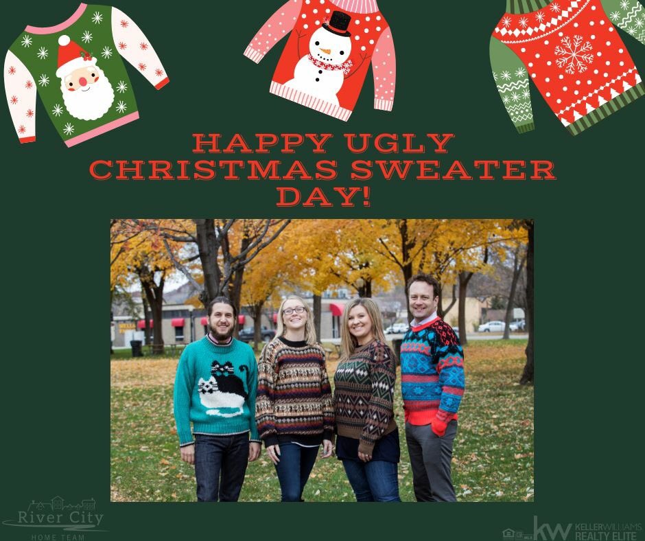 Happy Ugly Christmas 🎄 Sweater 🧶 Day from our team to you! We hope you have a fabulous day and stay 🔥 warm in your ugly Christmas sweaters. 
#uglychristmassweaters #team #rivercityhometeam #stayingwarm #photoshoot #weloveourteam #weloveourjob #sorryeric #heborrowedusthese