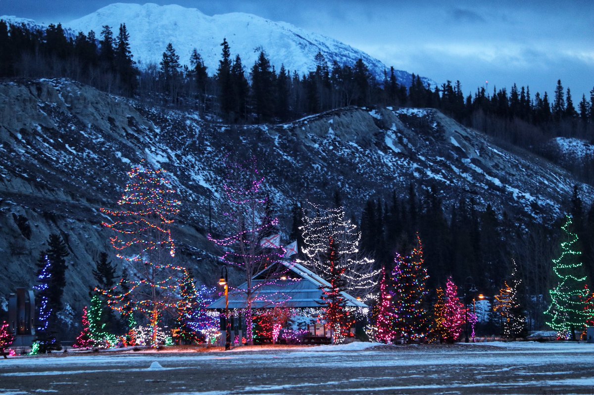 klondikesue's tweet photo. Downtown Whitehorse at 9:00 a.m. December 9...no snow and +4 Celsius #yukon #streetsofCanada #mainstreet #whitehorse #canada #christmaslights https://t.co/PIj8LvOiUn