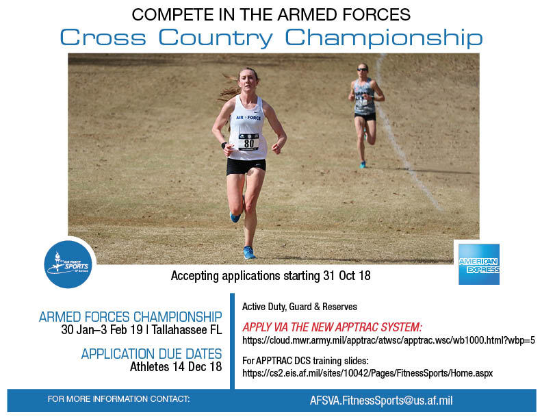 MyAirForceLife's tweet photo. Now is the time to submit your application to compete in the 2018 Armed Forces Cross Country Championship! Applications are due 14 Dec, so hurry and submit yours before time runs out! https://t.co/yN4HwIL9XG https://t.co/91geCxvdzP