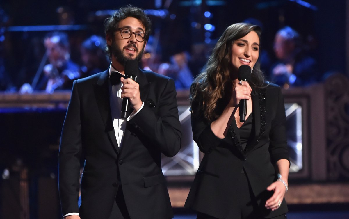 Josh Groban and Sara Bareilles perform at the 2018 Tony Awards. Getty Images for Tony Award Productions.