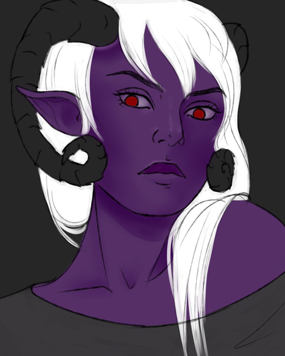 itskhanuh's tweet image. #drowcember day 9: I saw the word demon and used that as an excuse to draw a hot drow lady with horns. 😈