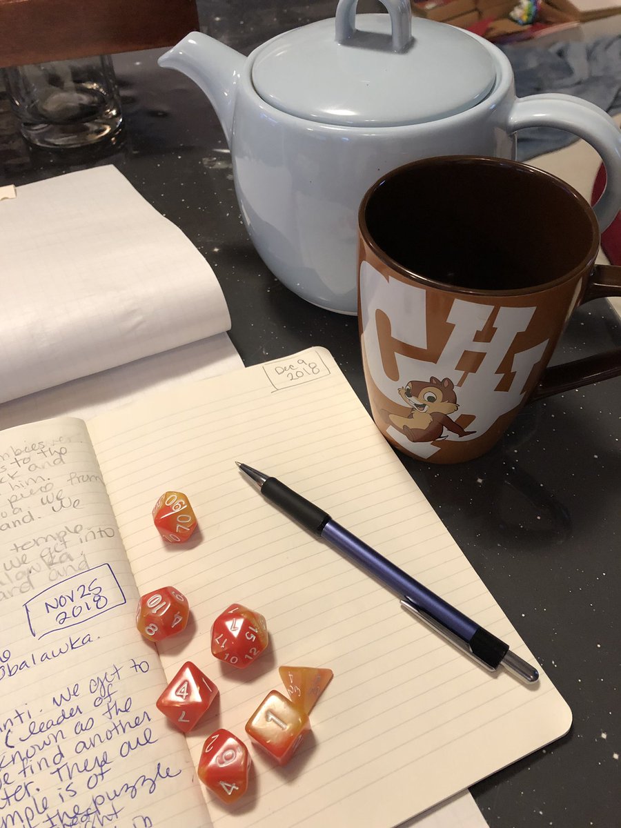 wisdomcheck's tweet photo. Today’s #DnTea for Tomb of Annihilation: @AdventureDice Phoenix rising dice and @Murchies Wedding Blend. https://t.co/2NYG0izSPm
