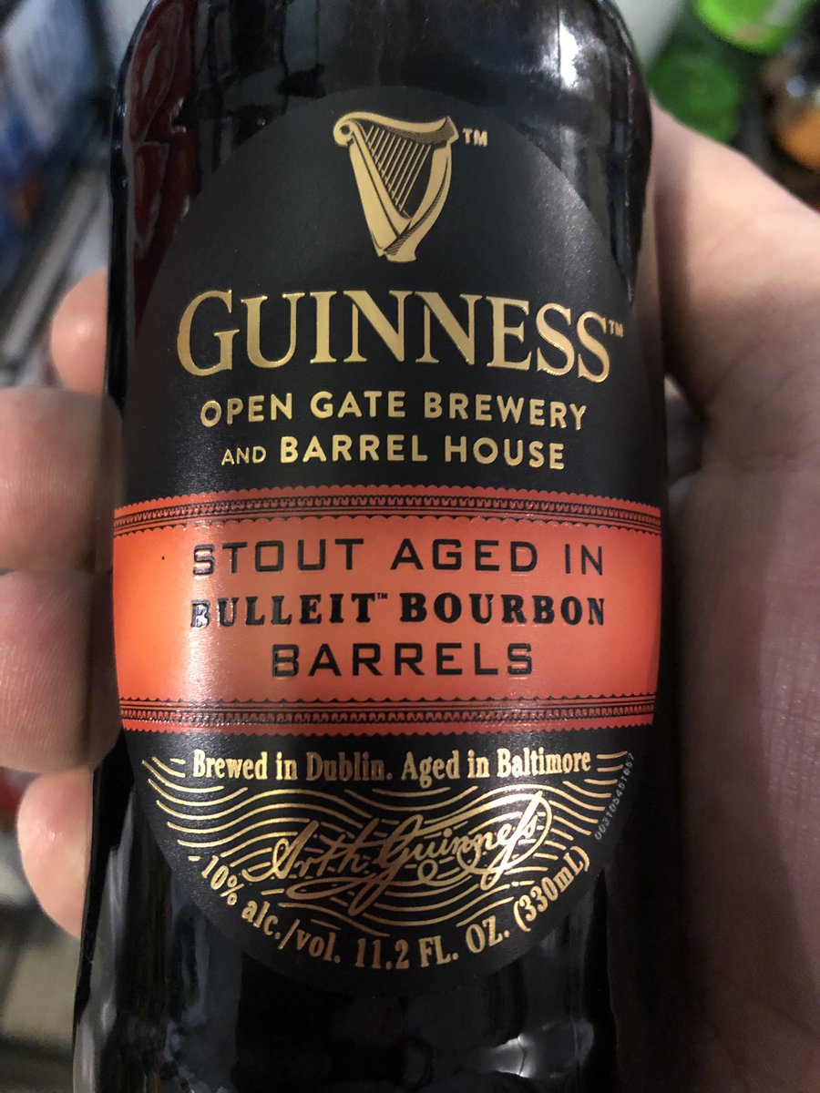 Coming in tomorrow (fingers crossed) .<a href="/GuinnessIreland/">Guinness Ireland</a> stout aged in Bulleit bourbon barrels! A new brew from Guinness’s new facility in Baltimore. Limited and from this sample, tasty as can be! Beer and bourbon lovers rejoice!