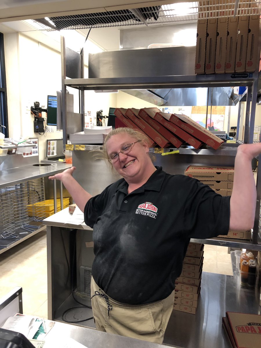 HisServant4U's tweet photo. Just met Bridget at New Hope Commons. Sheโs doing it all today and serving pizza with a smile. She needs a raise Papa Johns Corporate! #papajohns #snowday #doingitsolo! https://t.co/BQbOFMlmfC