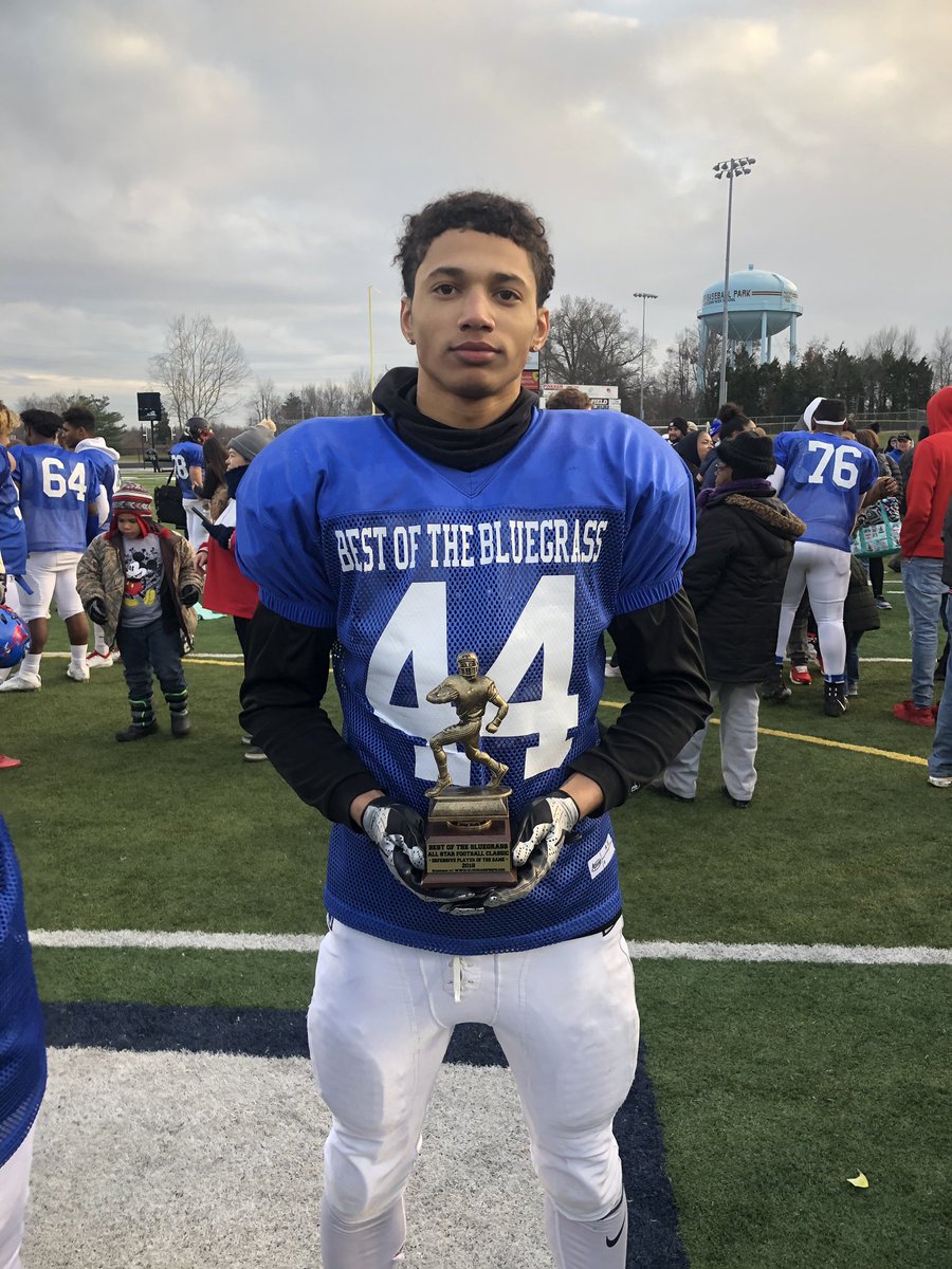 CoachMarcAClark's tweet photo. CongratS to Darius Cain for his performance today at the Best Of The Bluegrass All Star Game!

He was honored as a captain of the team.

Statistically 
4 Assits
3 Tackles (1 TFL)
3 Sacks
2 Hurries
1 Forced Fumble

Team KY won 41-27 &amp; he was Defensive MVP for Team KY

#WinTheDay https://t.co/sU7gD2DO7n