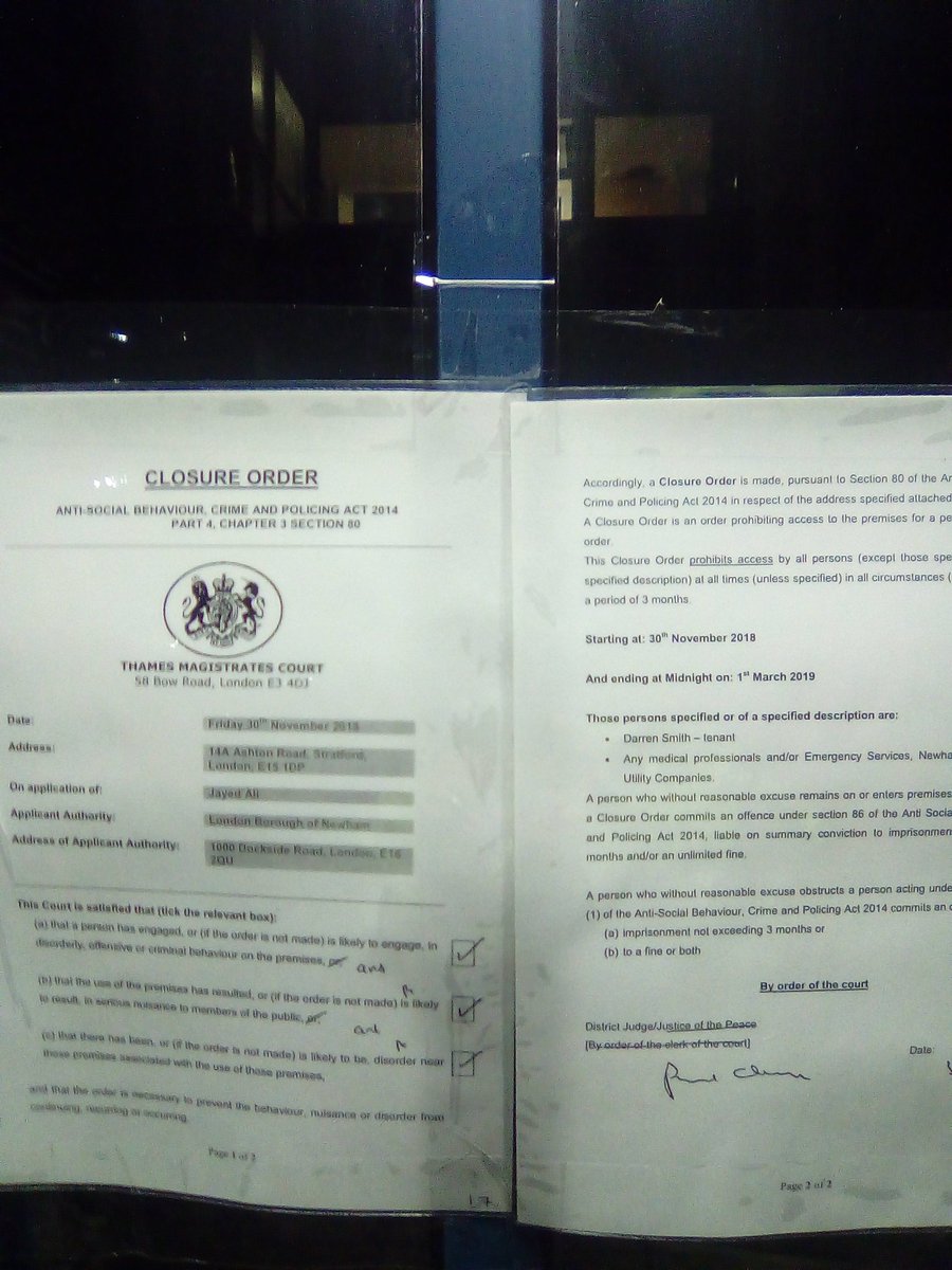 More closure notices in Stratford in this case assisting the vulnerable tenant by preventing groups of drug users. #closurenotice #SNTvisit