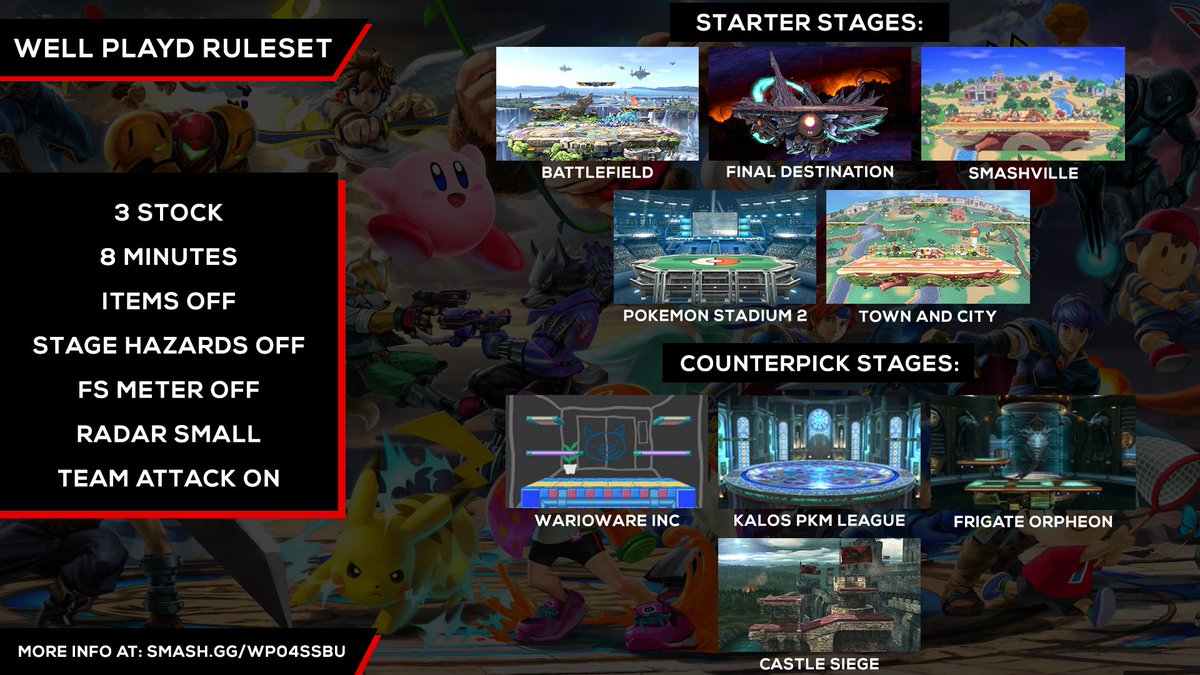 NESATeam's tweet photo. Hi everyone! We've released our ruleset for Well Playd Ultimate Smash n Bash - take a look on https://t.co/RDKAM9jhr9 for more details! In the meantime, happy smashing!

If you have any queries, feel free to give us a message on twitter/facebook! https://t.co/FtGBj51u4z