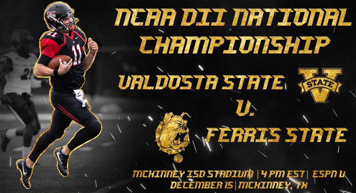 VState_Blazers's tweet photo. The battle for the NCAA DII Football National Championship. The chance to go unconquered. The moment to win it all. It all comes down to this. https://t.co/m3qKludlFL