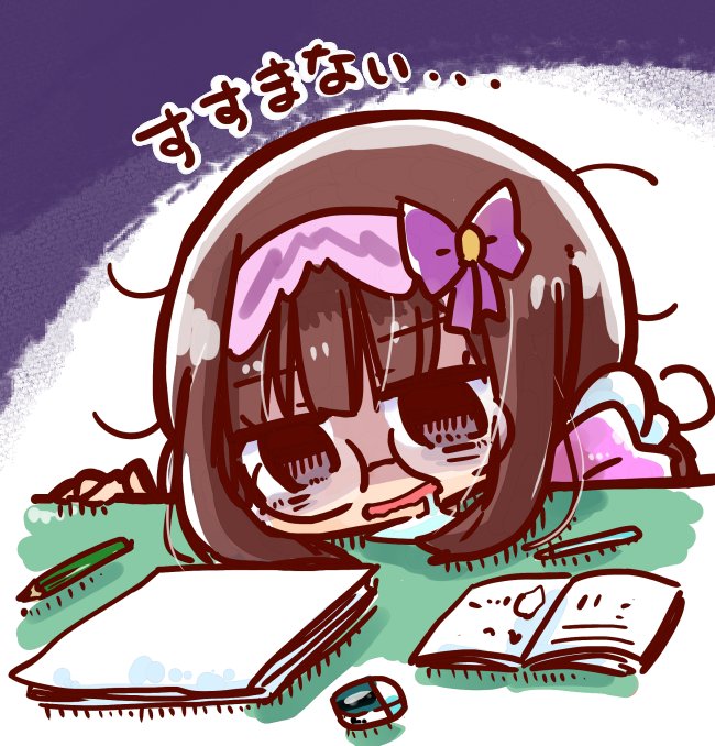 osakabe-hime (fate) 1girl solo glasses brown hair hairband drooling bow  illustration images