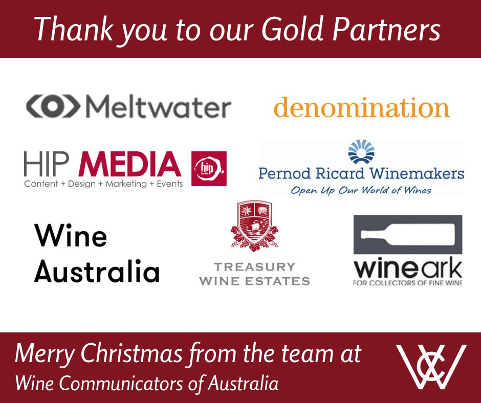 Thank you to our Gold Partners who help make WCA initiatives and events a huge success: <a href="/Meltwater/">Meltwater</a> @PRWinemakers <a href="/wine_australia/">Wine Australia</a> <a href="/wineark/">John Cuff</a> <a href="/TWE_Global/">Treasury Wine Estates</a> denomination, Hip Media. We are grateful for your ongoing support! #thankyou #wca #goldpartners #merrychristmas