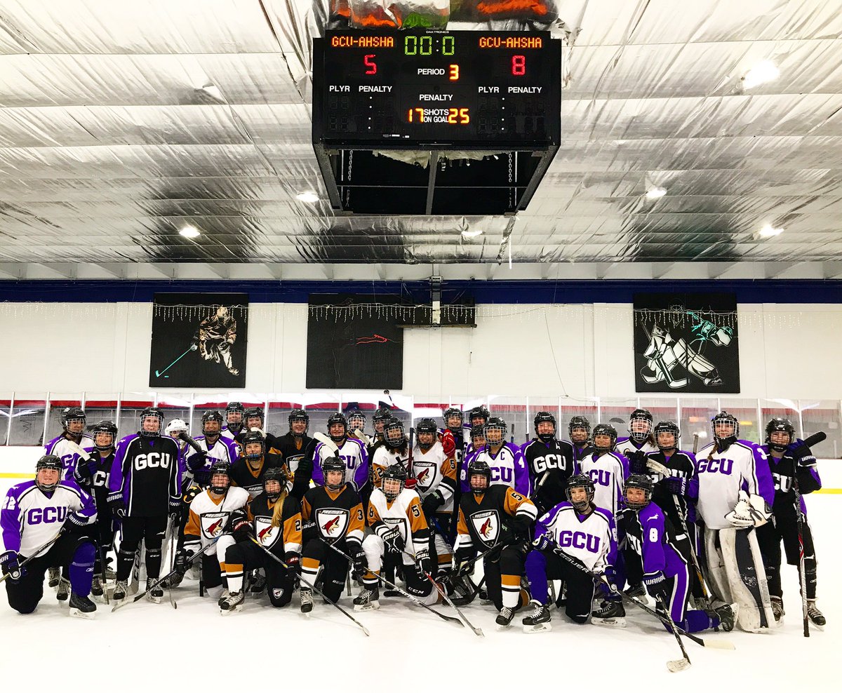 GCU day! First game- Girl’s Premier &amp; GCU Women’s team. 
#painttheicepurple #coachmainesandkcwon #premier