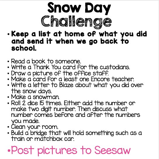 PrimarilyMedia's tweet photo. I ❤️ a challenge on unexpected days off. This time I added in our character trait of caring to the tasks. Ss and I love building our relationship via 📸 shared on @Seesaw #snowday #snomg2018 #snowmageddon #ncsnow #snowwbtv #snomg #seesawchat #TeachCabCo #ShineBogerBright https://t.co/3DjXkgbYQx