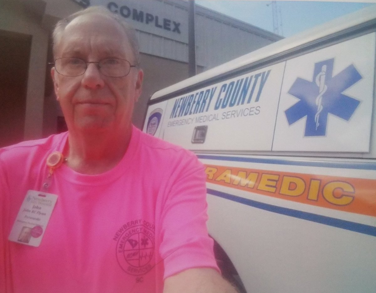 SCEMS1's tweet photo. Prayers to friends and family of Newberry County Paramedic John Flynn.  More than 30 years of service to his community as a paramedic, mentor, friend, and comrade.   You will be missed, sir.  Rest easy, we'll take the next call. https://t.co/f9DVuOlINJ