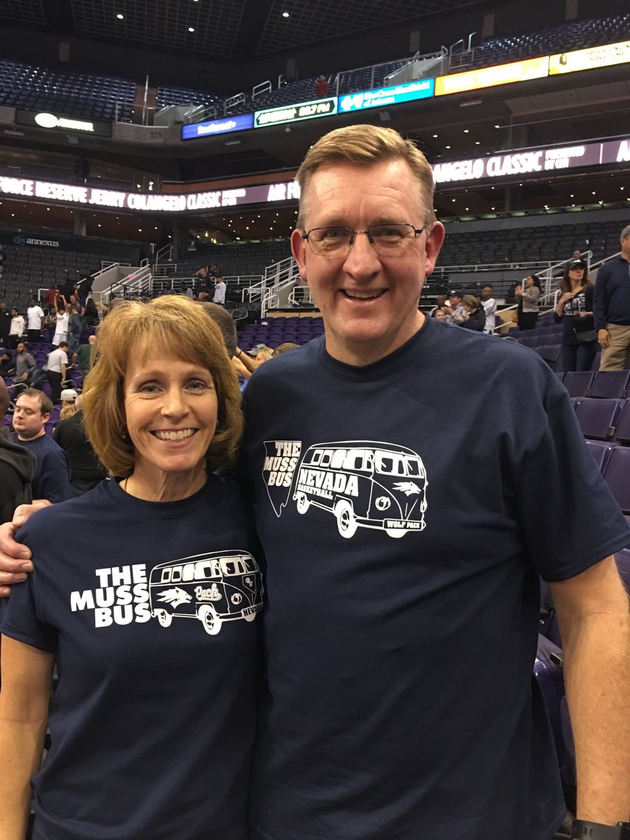 JulieRipp's tweet photo. Happy to ride on The Muss Bus for a win today. Thank you Wendy Mills for the awesome shirts. #GoPackGo #NVwolfpack https://t.co/o31pcY3ldp