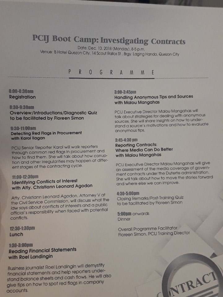 PCIJdotOrg's tweet photo. @PCIJdotOrg's Boot Camp: Investigating Contracts will be starting in a few. #OpenContracting #OpenContractingPH https://t.co/NEQK0jKRon