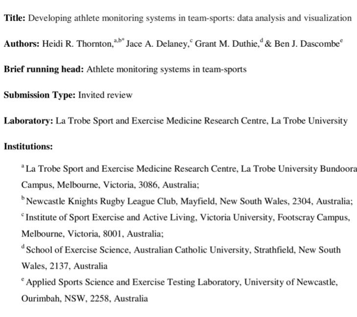 heidithornton09's tweet photo. NEW RESEARCH: Athlete monitoring systems in team sports- practical guide of data analysis and visualisation for practitioners. Good to get the final chapter of my PhD out! 🏈⚽️🏉 #ijspp #phd https://t.co/p5sf0FirPp