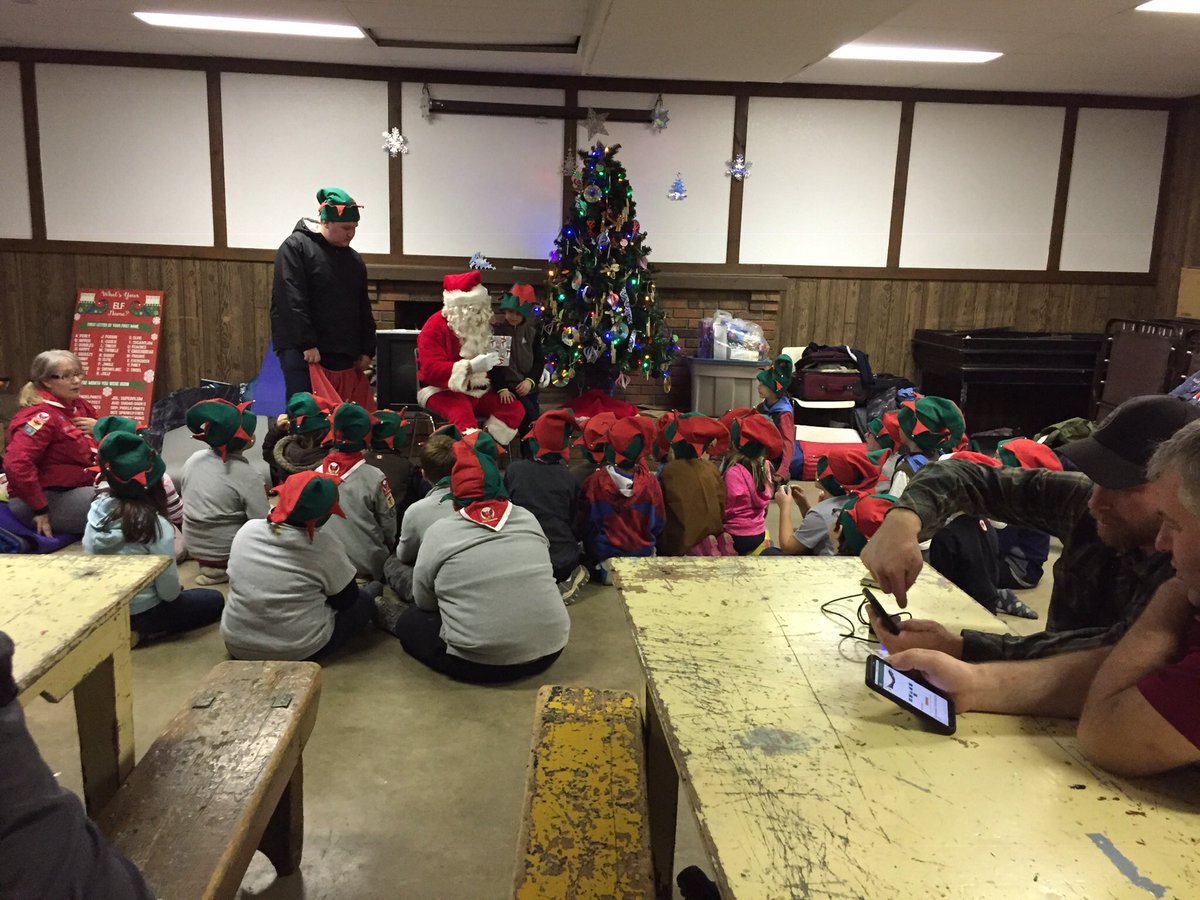 ScouterBrian's tweet photo. 97th Hamilton Group Christmas camp at Mt Nemo camp. Christmas dinner together and a visit from Santa for the Beavers and Cubs. #wedostuff. @scoutscanada https://t.co/Q9kKatzFU5