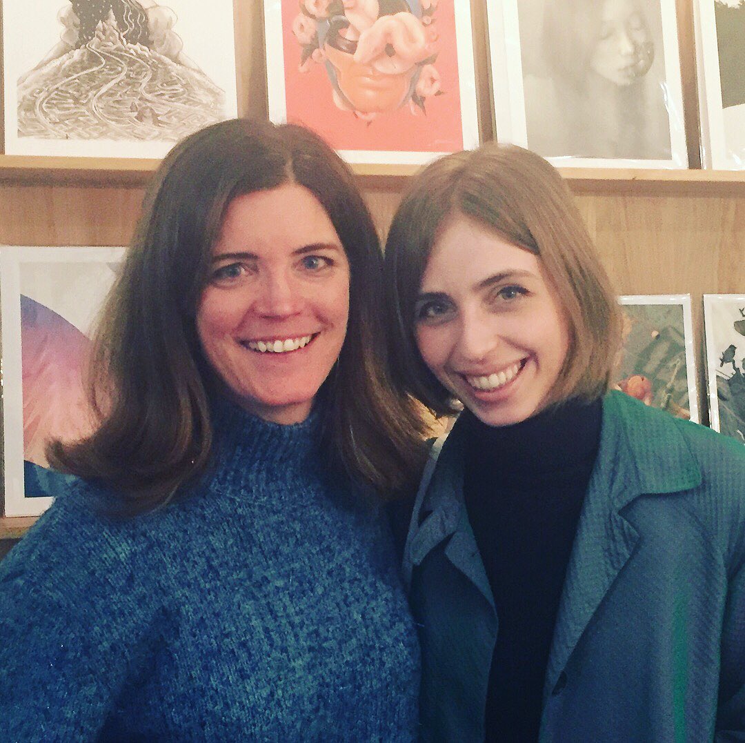Sheryl_Murray's tweet photo. So fun to meet fellow @the_cat_agency author/illustrator @emilyeneilson last night at Off The Clock: a group show of personal work by @LAIKAStudios artists at #NucleusPortland . The show is up through Jan 9th - go check it out! #scbwioregon #kidlitart #illustration https://t.co/kHwbq4PBdC