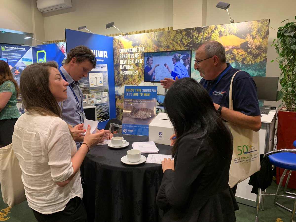 earthsciencesnz's tweet photo. @NIWA_NZ speakers a plenty at NZ #FreshwaterScience Society #NZFSS2018 Conference in Nelson this year. If you are attending - enter our shortfin #eel otilith age competition at the NIWA stand and win!  Who's talking and when?  https://t.co/8ypNho3Tr9 https://t.co/pXe4khSK4p