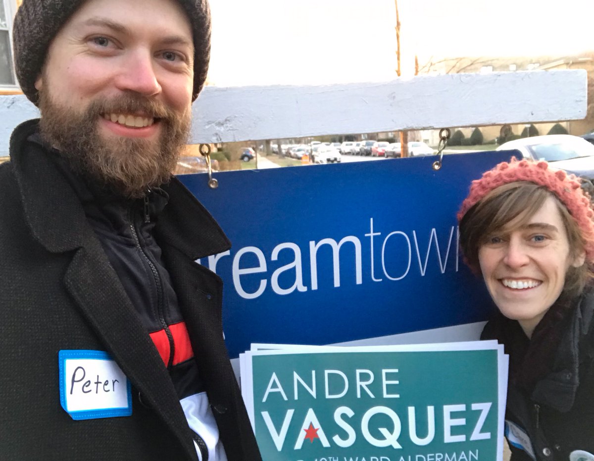 ThePublicArena's tweet photo. Ald. O’Connor &amp; Co. may have money to market the family name on billboards, but @Andrefor40th has a grassroots crew putting signs in voters’ windows and signing up more volunteers every week! #ReclaimChicago #Andrefor40th https://t.co/Mdn65cU7xk