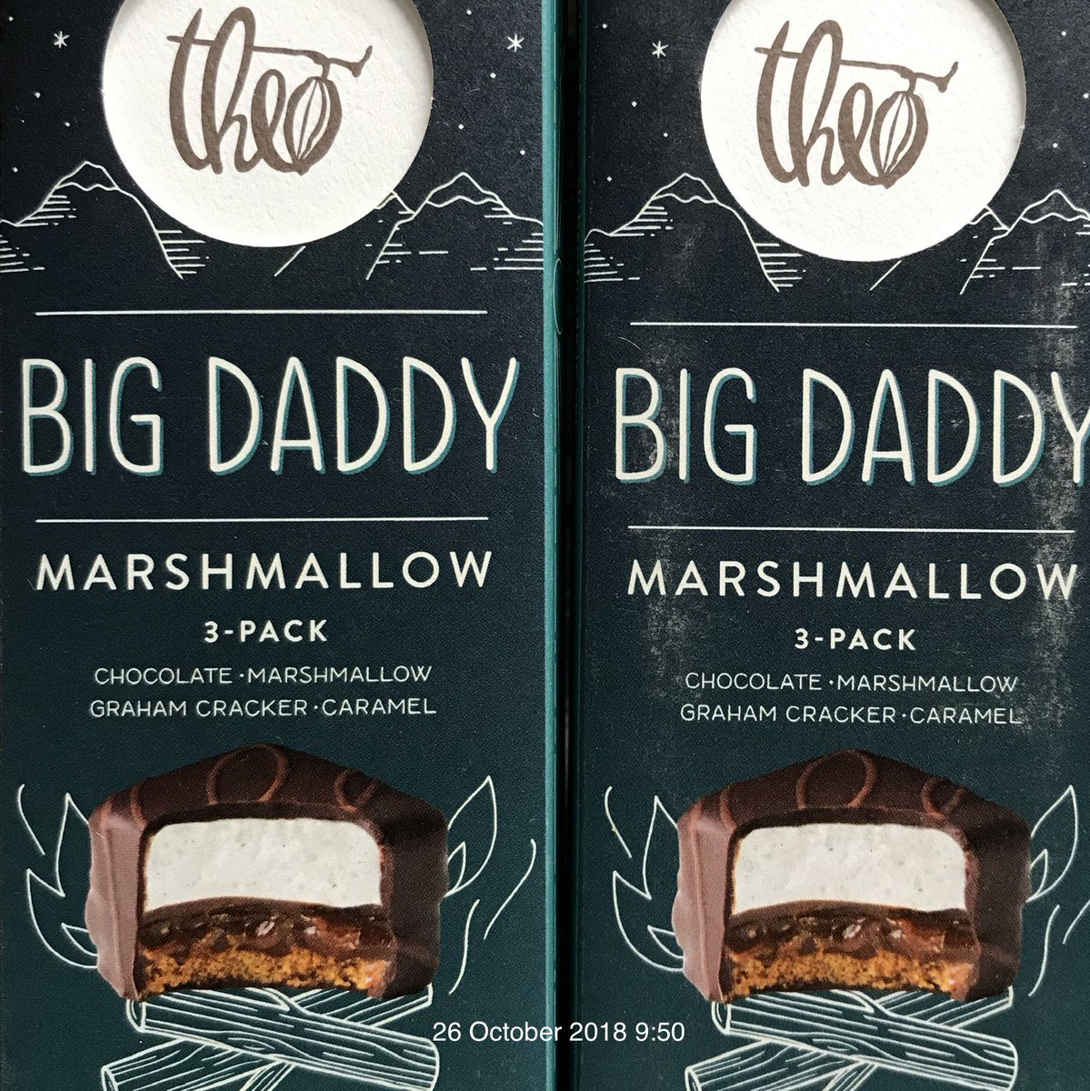 Theo chocolate Big Daddy: handmade graham cracker crust, add a layer of buttery vanilla infused caramel, & float a fluffy marshmallow cloud on top.