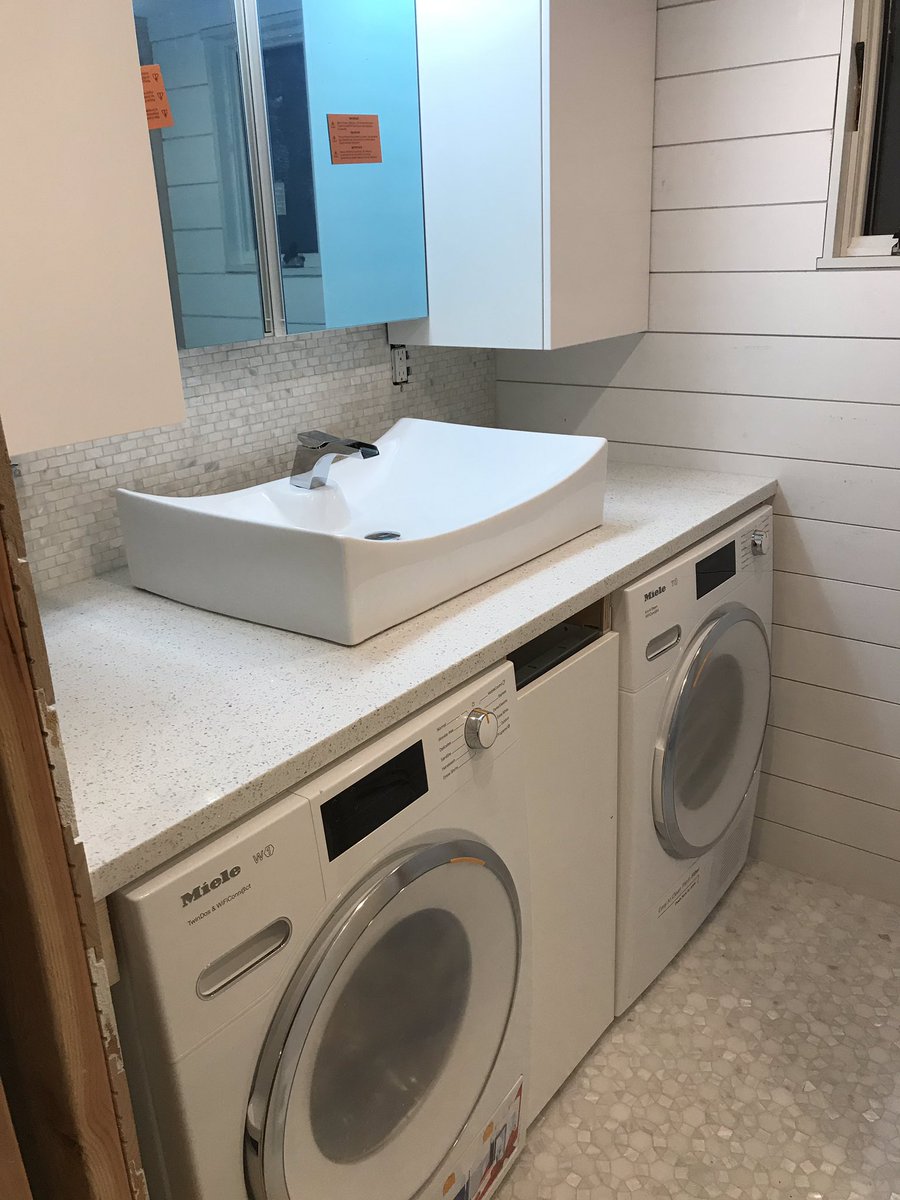 TinyLLLarge's tweet photo. Loving our new washer and dryer and the incredible shower in Mother of Pearl.   @MieleUSA #tinyhouse #livingthedream https://t.co/hVzx0WjD7c