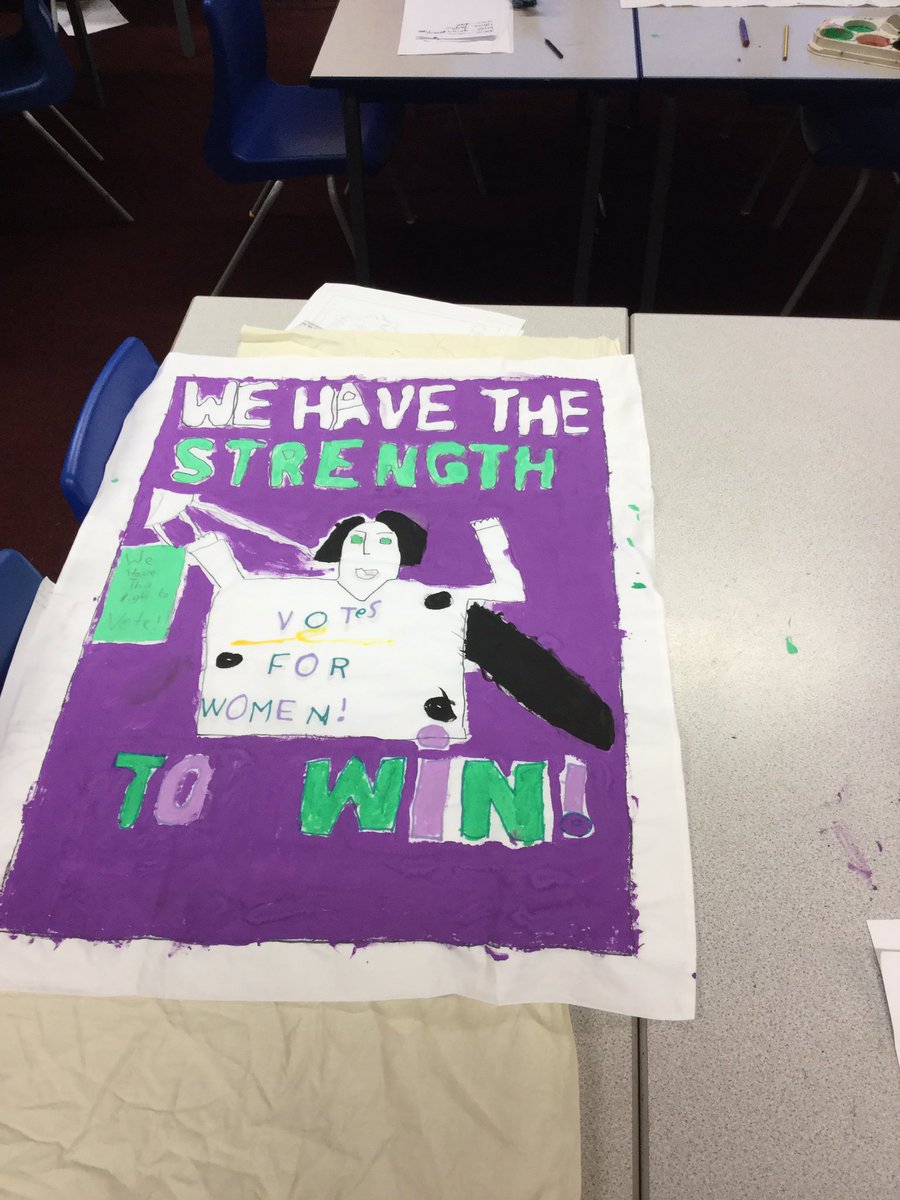 CLASS4BLONGSHAW's tweet photo. The finished product. What a powerful that has been sent by these posters #suffragettemovement #activehistory https://t.co/sYL07HJP45
