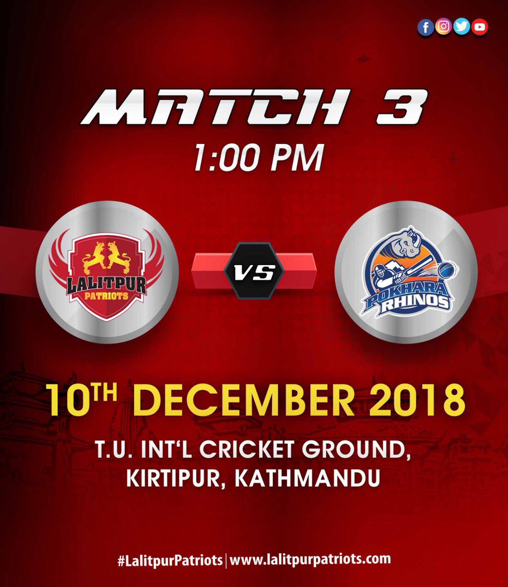 LP_Patriots's tweet photo. Who do you think will be the leading run scorer for the #reddevil in today’s match??
.
#lalitpurpatriots #proudtobeapatriot #nepalinvestmentbank #subarunepal #glenfiddich #goforred #vianet #wateraidnepal #periodpower #stcsports #singatihydroenergy #playforpride #eplt20 https://t.co/mA8CZ2SoGk