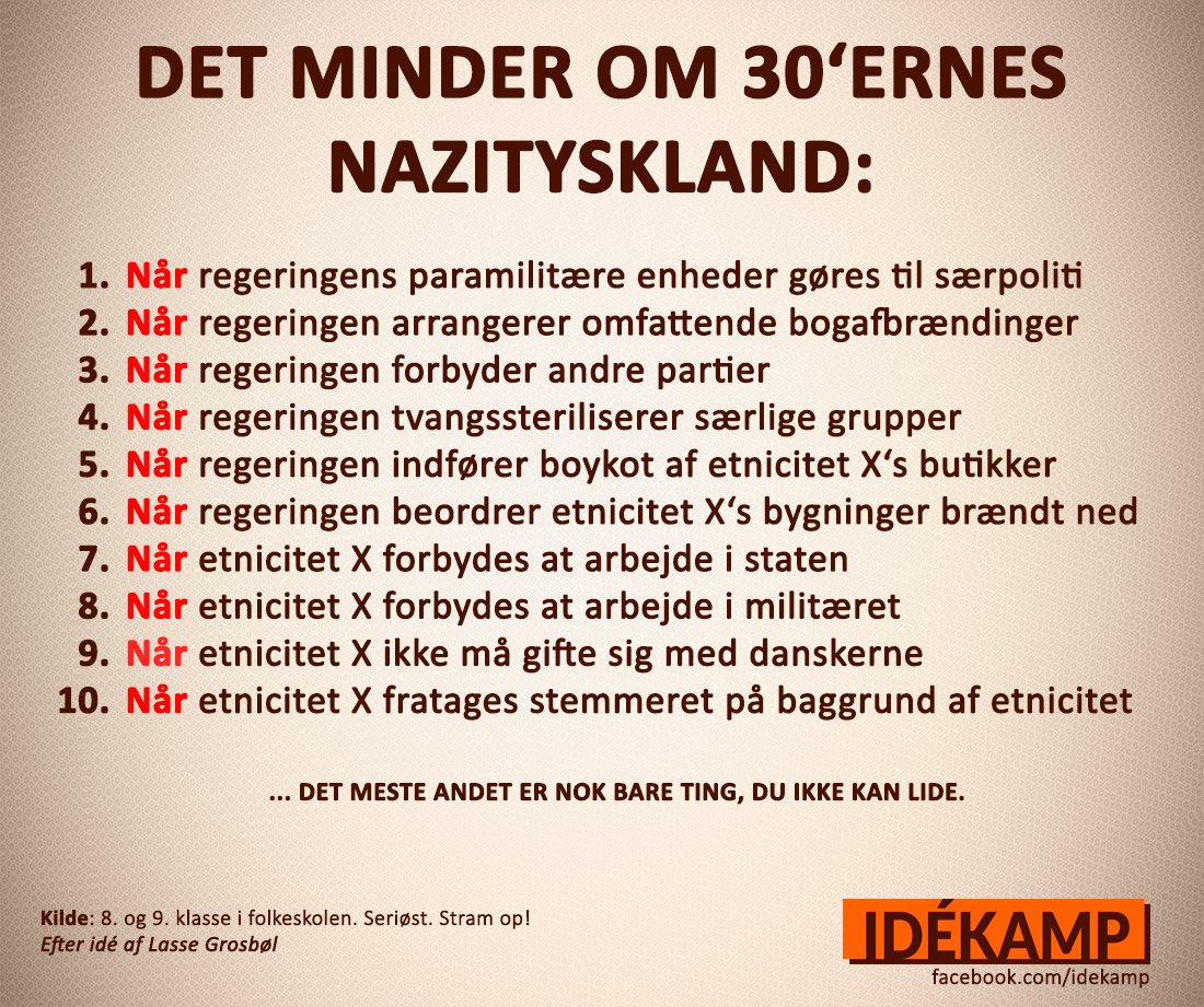 idekampdk's tweet photo. Det kan være svært at vide, om ting man ikke kan lide er nazisme. Derfor har vi udviklet en lille guide. #dkpol https://t.co/BysGzMJNtF