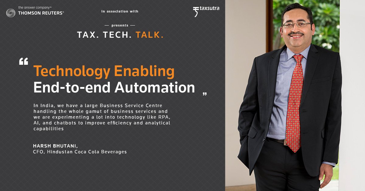Taxsutra's tweet photo. Harsh Bhutani, CFO, Hindustan Coca-Cola Beverages Pvt Ltd - features in the Inaugural edition of @thomsonreuters's publication- Tax. Tech. Talk, in association with @Taxsutra. 
#TaxTechTalk #ThomsonReuters #Taxsutra #technologytrends #automation #technologyenabling @HCCB_Official https://t.co/ZpD4zp4RO2