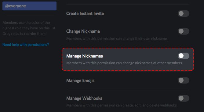 Discord You Can Disable The Permissions To Change Nicknames In Server Settings Roles