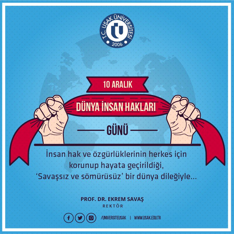 İnsan hak ve özgürlüklerinin herkes için
korunup hayata geçirildiği,
‘Savaşsız ve sömürüsüz’ bir dünya dileğiyle... #10AralıkDünyaİnsanHaklarıGünü