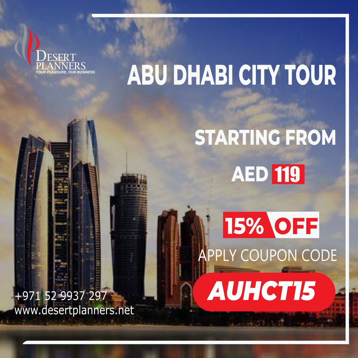 desertplanners's tweet photo. “@desertplanners offers you attractive Abu Dhabi City Tour, Exclusive offer get 15% off on Abu Dhabi City Tour, limited time Period offer, Book Now.!!”
Apply Coupon Code: AUHCT15
Just log on to: https://t.co/n58F3UZAK8
Contact us for best deals on +971529937297.!! https://t.co/2c0dWk3aso
