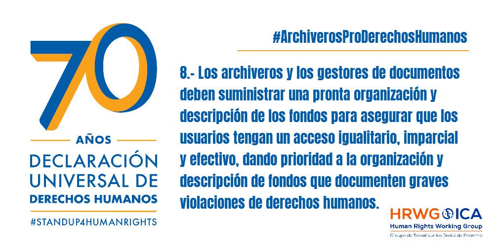 En los #70AñosDerechosHumanos #70DUDH #70UDHR, conoce los Principios básicos sobre el papel de los #archiveros y gestores de documentos en la defensa de los #DDHH 📝ica.org/en/basic-princ…

#ArchivistSupportingHumanRights
#ArchiverosProDerechosHumanos  
#StandUp4HumanRights