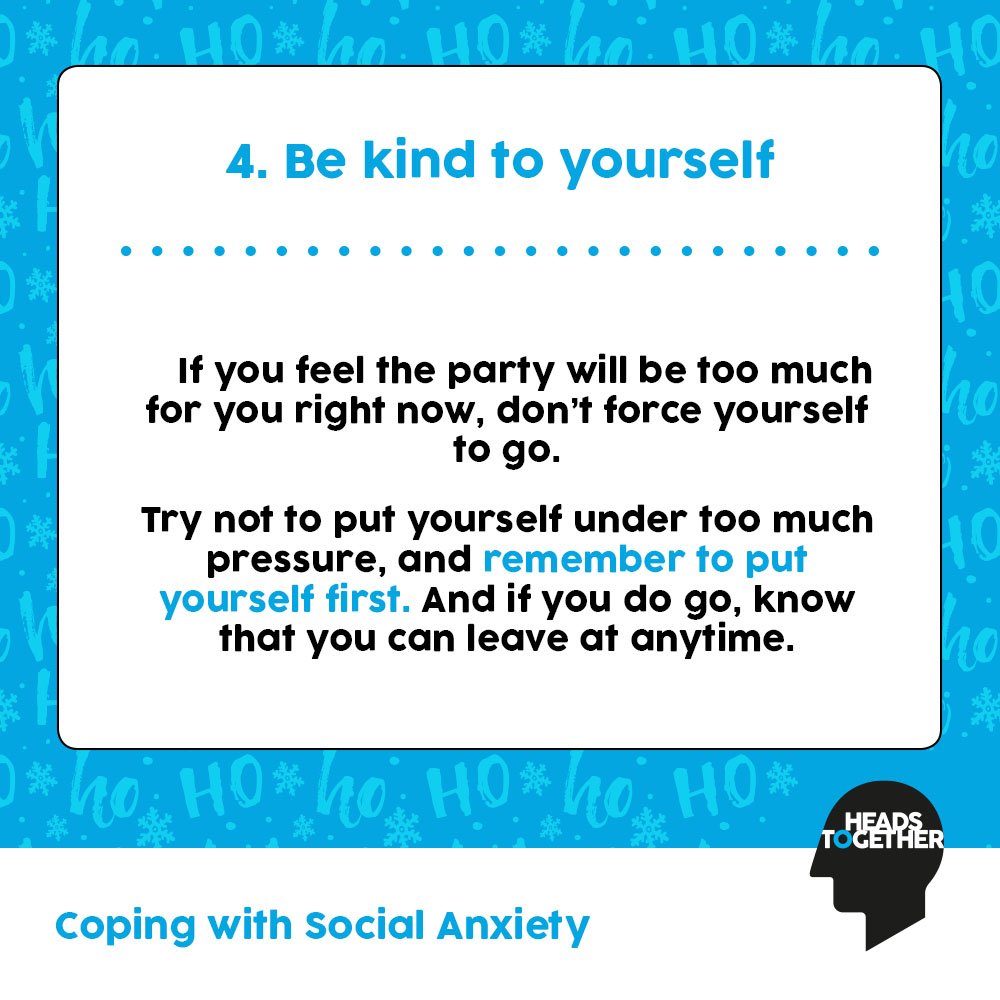 heads_together's tweet image. For people who suffer from #SocialAnxiety, the festive season can be really daunting, with Christmas parties and family gatherings on the horizon.

RT to share these tips with anyone who might be struggling.