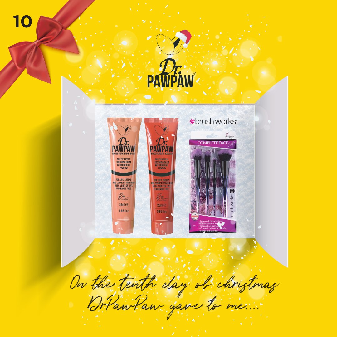 💛 On the tenth day of #Christmas Dr.PAWPAW Gave to me... @brush_worksuk brush set and Dr.PAWPAW's tinted balms! 💛 To win follow @brush_worksuk &amp; <a href="/DrPAWPAW/">Dr.PAWPAW 💋</a> &amp; RT