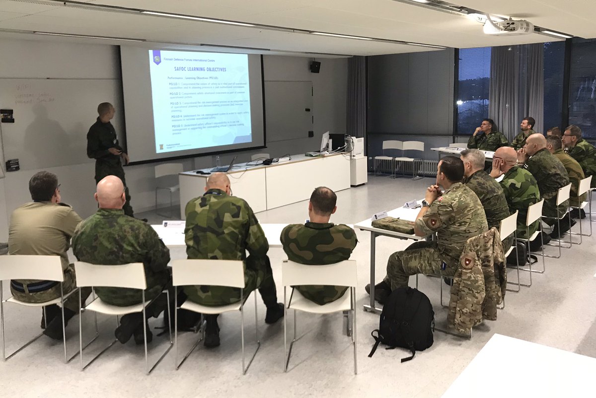 mpkkfi's tweet photo. #FINCENT’s last course of the year has just started. The Safety Officer Course #SAFOC
is conducted under #NORDEFCO umbrella. The instructors and students represent DEN, FIN, SWE&amp;NOR. The focus of SAFOC is on the Safety Management Process in Peace Keeping/Support operations. https://t.co/O9FM5vOZdc