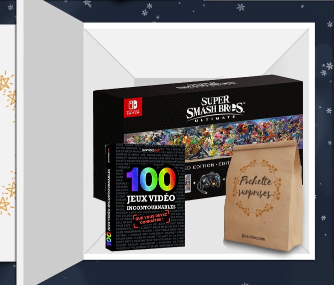 JV - Jeux vidéo (@jvcom) on Twitter photo 🎁 On continue nos concours de Noël ! 🌲
À gagner :
- Super Smash Bros. Ultimate édition limitée
- Notre livre des 100 jeux
- … et des surprises !
Pour participer : RT ce tweet et follow <a href="/JVCom/">JV - Jeux vidéo</a> avant le 13/12 à 10h !
Règlement : docs.google.com/document/d/1Jb… 🎁 On continue nos concours de Noël ! 🌲
À gagner :
- Super Smash Bros. Ultimate édition limitée
- Notre livre des 100 jeux
- … et des surprises !
Pour participer : RT ce tweet et follow <a href="/JVCom/">JV - Jeux vidéo</a> avant le 13/12 à 10h !
Règlement : docs.google.com/document/d/1Jb…