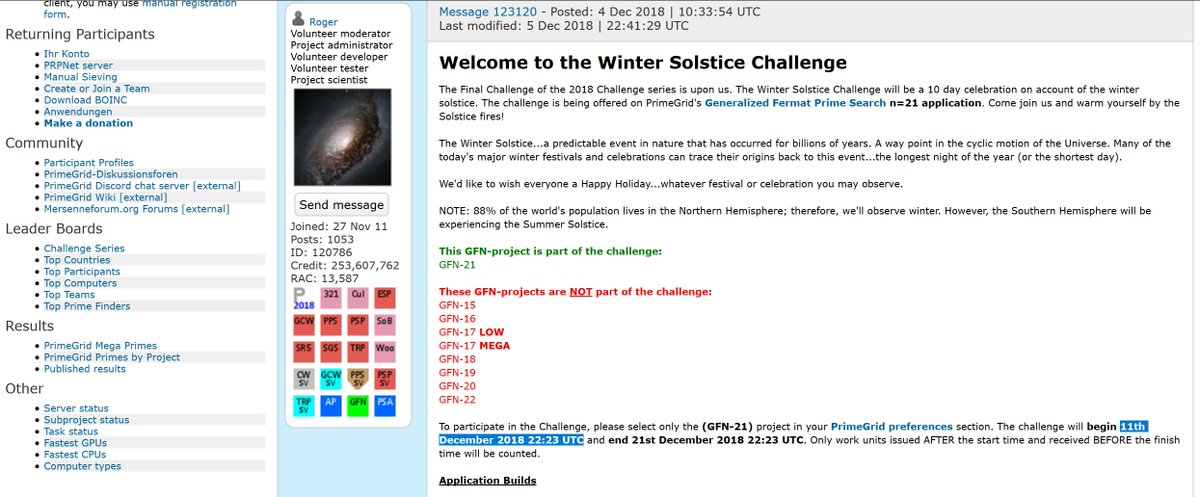 MWNautilus's tweet photo. Join the German #Rechenkraft.net #DistributedComputing Team for the #Primegrid Winter Solstice Challenge - starting tomorrow 11th December 2018 22:23 UTC: https://t.co/Pm3yWDpJpe #VolunteerComputing #DC #VC #BOINC #mathematics #PrimeNumber #encryption #Piraten #tecSpace - Marburg https://t.co/6Af3Iicd5J