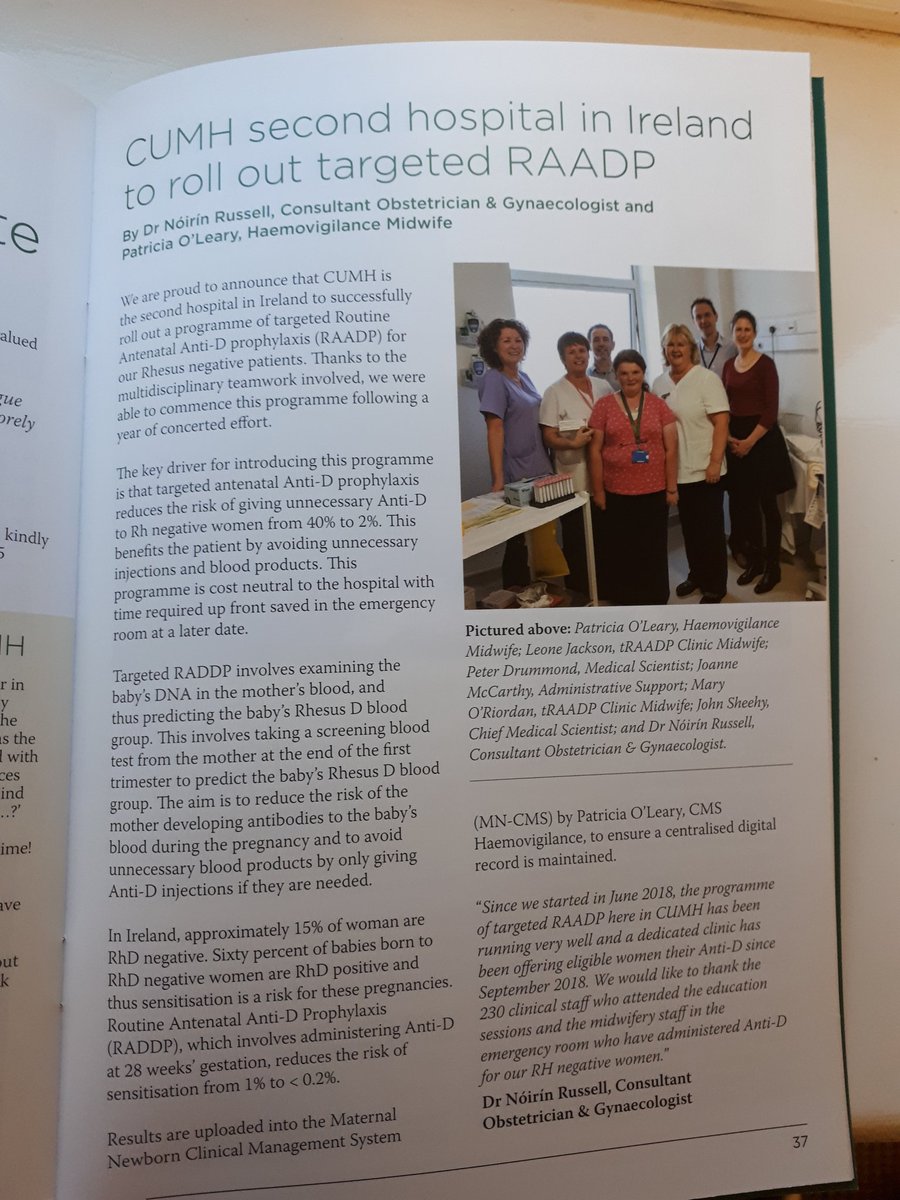 Very proud of this team @CorkCumh! First of the 4 big maternity hospitals to roll out targeted antenatal Anti-D! Great quality improvement project- truly multidisciplinary! #mumsmatter #wearedelivering