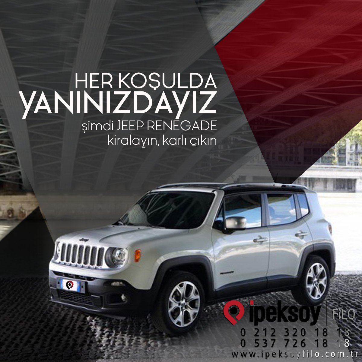 Her koşula uygun, yeni modellerden oluşan filomuzla her zaman yanınızdayız. İyi haftalar! 0 212 320 18 18 | 0 537 726 18 18 
ipeksoyfilo.com.tr
#ipeksoyfilo #rentacar #arabakiralama #jeeprenegade #iyihaftalar #istanbularaçkiralama #kiralıkaraç #istanbul