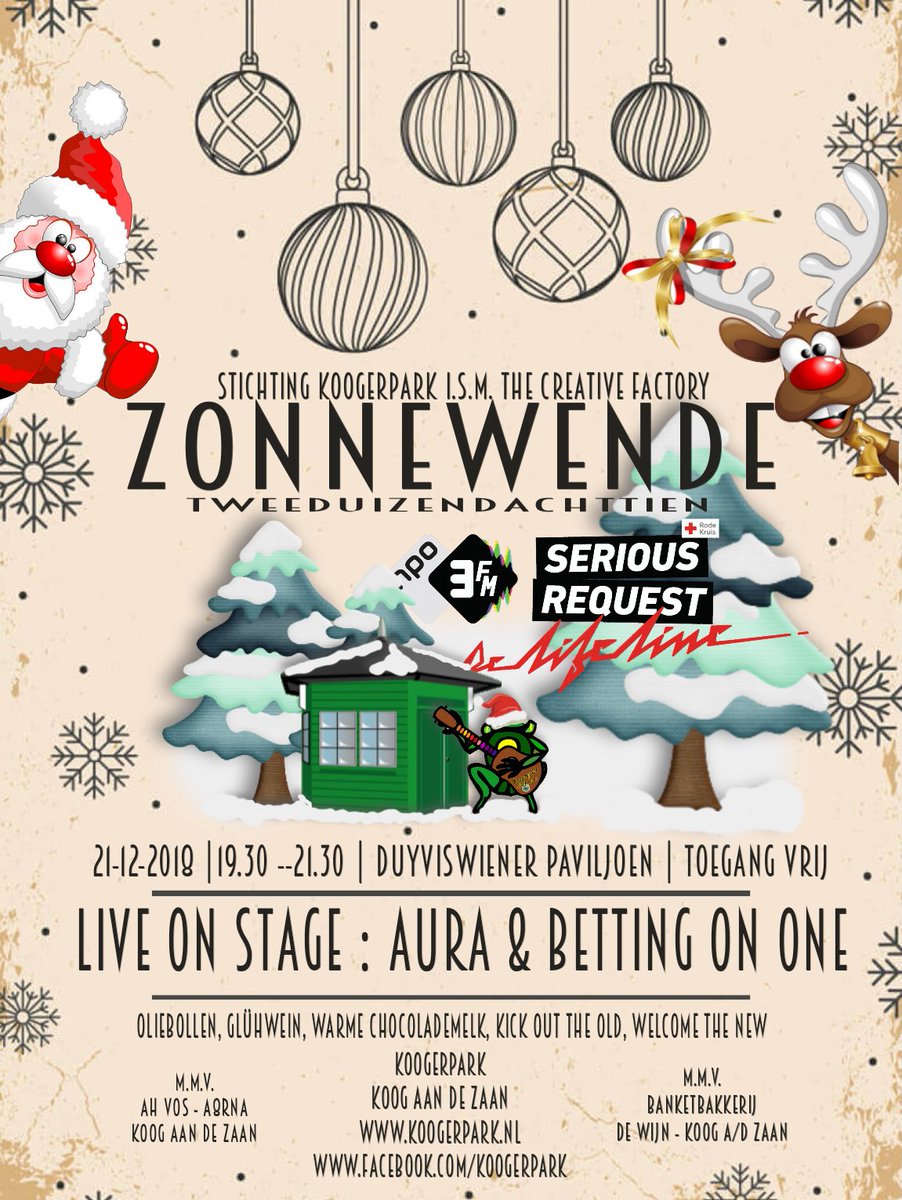 21-12-18 #Zonnewende, voor misschien wel de 20ste keer. Met oliebolletjes! En de formaties #BettingonOne en #Aura. #Koogerpark #Duyviswienerpaviljoen #SR2018 #Toegangvrij 19.30-21.30