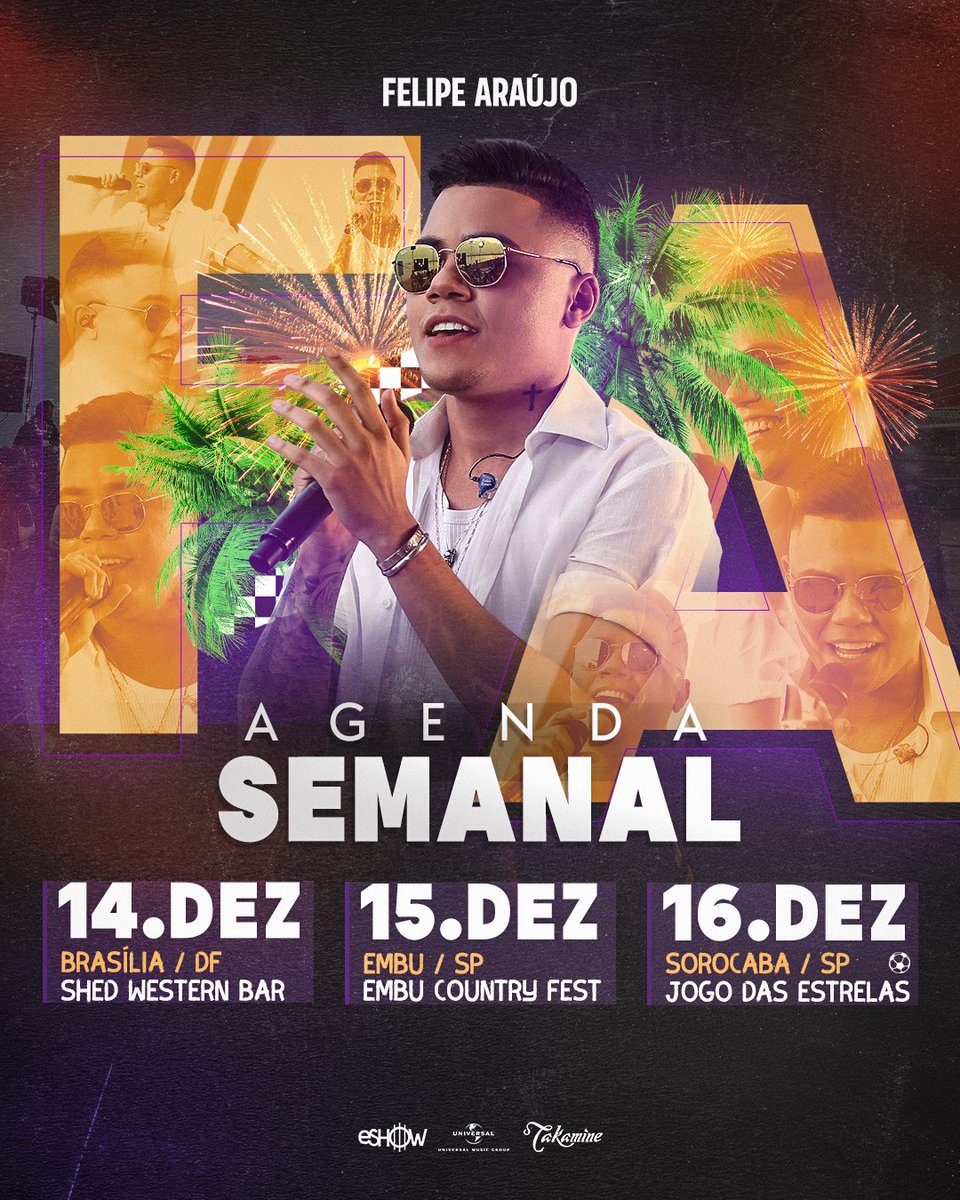 Bora começar com o pé direito? Então se liguem aí na agenda da semana... e anotem!😚 ✌🏽#FelipeAraújo #PorInteiro
