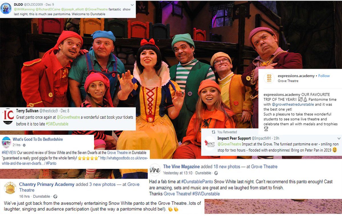 GroveTheatre's tweet photo. Amazing reviews for #SWDUNSTABLE, thank you for your feedback, keep 'em coming! If you enjoyed Snow White And The Seven Dwarfs, you'll have to do it again then, wont you🤣 > https://t.co/TvnrsvgySX  #pantomime #5star #SnowWhite 🍎 https://t.co/vtboKv9npZ