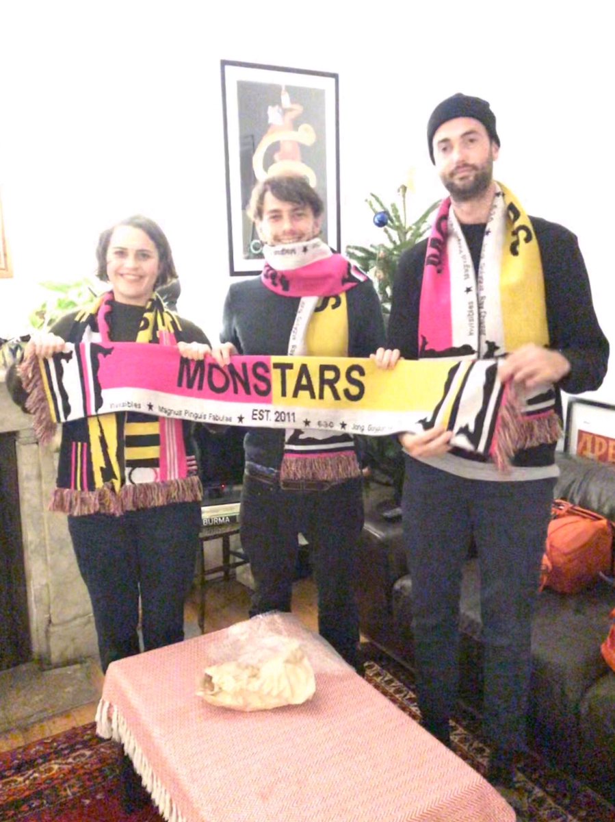 Monstars_UK's tweet photo. NOW ON SALE: The first ever Monstars scarf, featuring our kit designs through the ages. 

Cost is £12.50, £4 of which goes to homeless shelter @SFTSLondon. 

Slide into our DMs to order the perfect Christmas gift! https://t.co/rItc1DNe7E