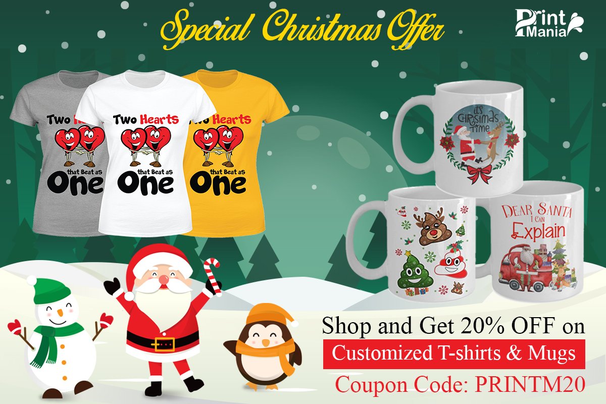 Don’t miss out on our special offer this #Christmas! 
Get 20% OFF
Use Coupon Code: PRINTM20
Have you ordered yours yet??
Visit: printmania.in

#Customizedtshirts #Customizedcoffemugs #ChristmasGifts #ChristmasDiscountOffer #Personalizedmugs #likeforfolow #follo4follo
